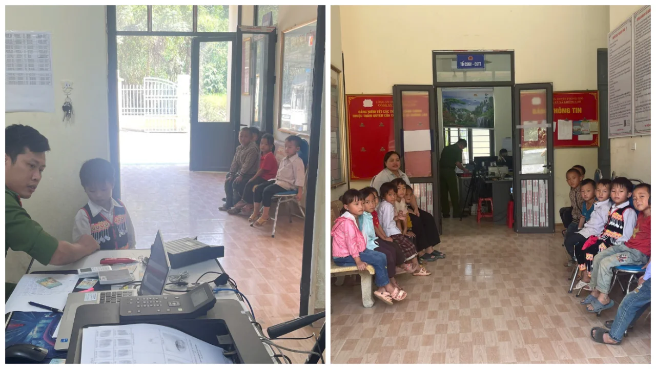 Công an xã Khổng Lào phối hợp đưa đón học sinh làm Căn cước và định danh điện tử